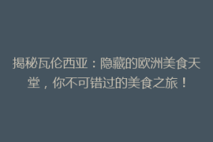 揭秘瓦伦西亚：隐藏的欧洲美食天堂，你不可错过的美食之旅！