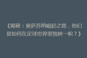 《揭秘：奥萨苏纳崛起之路，他们是如何在足球世界里独树一帜？》