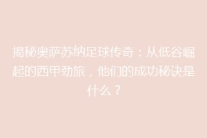 揭秘奥萨苏纳足球传奇：从低谷崛起的西甲劲旅，他们的成功秘诀是什么？