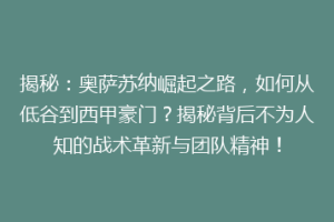 揭秘：奥萨苏纳崛起之路，如何从低谷到西甲豪门？揭秘背后不为人知的战术革新与团队精神！