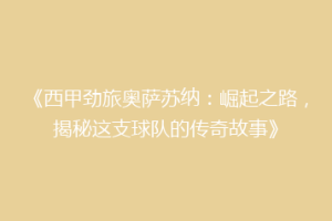 《西甲劲旅奥萨苏纳：崛起之路，揭秘这支球队的传奇故事》