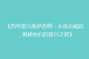 《西甲黑马奥萨苏纳：从低谷崛起，揭秘他们的复兴之路》