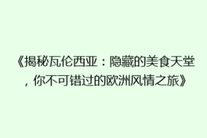《揭秘瓦伦西亚：隐藏的美食天堂，你不可错过的欧洲风情之旅》