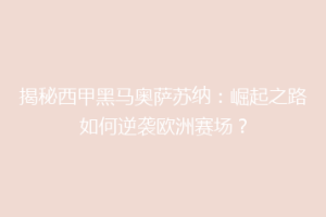揭秘西甲黑马奥萨苏纳：崛起之路如何逆袭欧洲赛场？