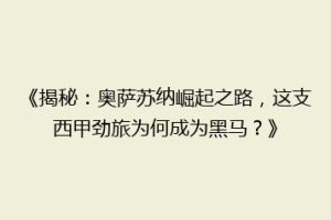 《揭秘：奥萨苏纳崛起之路，这支西甲劲旅为何成为黑马？》