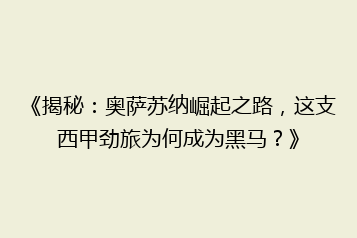 《揭秘：奥萨苏纳崛起之路，这支西甲劲旅为何成为黑马？》