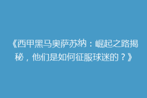 《西甲黑马奥萨苏纳：崛起之路揭秘，他们是如何征服球迷的？》