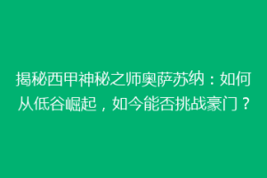 揭秘西甲神秘之师奥萨苏纳：如何从低谷崛起，如今能否挑战豪门？