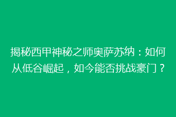 揭秘西甲神秘之师奥萨苏纳:如何从低谷崛起,如今能否挑战豪门?