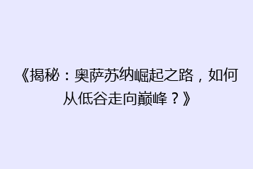 《揭秘：奥萨苏纳崛起之路，如何从低谷走向巅峰？》