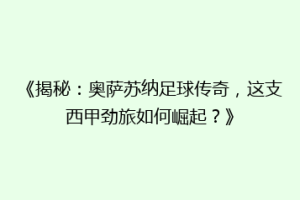 《揭秘：奥萨苏纳足球传奇，这支西甲劲旅如何崛起？》