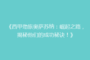 《西甲劲旅奥萨苏纳：崛起之路，揭秘他们的成功秘诀！》