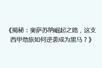 《揭秘：奥萨苏纳崛起之路，这支西甲劲旅如何逆袭成为黑马？》