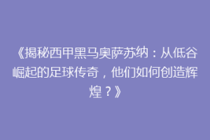 《揭秘西甲黑马奥萨苏纳：从低谷崛起的足球传奇，他们如何创造辉煌？》
