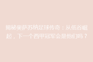 揭秘奥萨苏纳足球传奇：从低谷崛起，下一个西甲冠军会是他们吗？