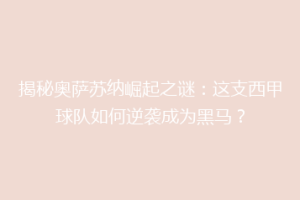 揭秘奥萨苏纳崛起之谜：这支西甲球队如何逆袭成为黑马？