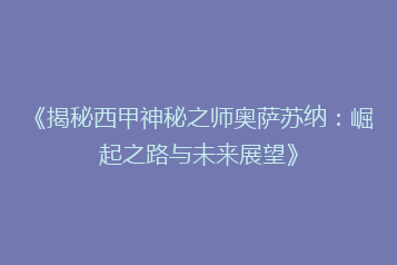《揭秘西甲神秘之师奥萨苏纳:崛起之路与未来展望》