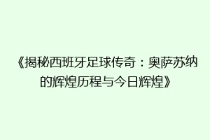《揭秘西班牙足球传奇：奥萨苏纳的辉煌历程与今日辉煌》