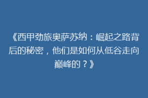 《西甲劲旅奥萨苏纳：崛起之路背后的秘密，他们是如何从低谷走向巅峰的？》