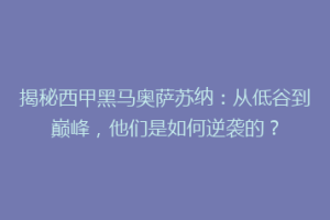 揭秘西甲黑马奥萨苏纳：从低谷到巅峰，他们是如何逆袭的？