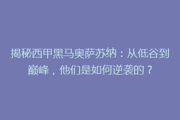 揭秘西甲黑马奥萨苏纳:从低谷到巅峰,他们是如何逆袭的?