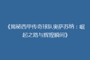 《揭秘西甲传奇球队奥萨苏纳：崛起之路与辉煌瞬间》