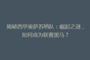 揭秘西甲奥萨苏纳队：崛起之谜，如何成为联赛黑马？