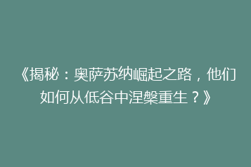 《揭秘:奥萨苏纳崛起之路,他们如何从低谷中涅槃重生?》