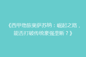 《西甲劲旅奥萨苏纳：崛起之路，能否打破传统豪强垄断？》