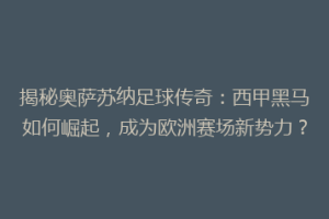 揭秘奥萨苏纳足球传奇：西甲黑马如何崛起，成为欧洲赛场新势力？