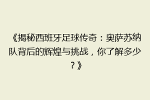 《揭秘西班牙足球传奇：奥萨苏纳队背后的辉煌与挑战，你了解多少？》