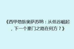 《西甲劲旅奥萨苏纳：从低谷崛起，下一个豪门之路在何方？》