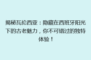 揭秘瓦伦西亚：隐藏在西班牙阳光下的古老魅力，你不可错过的独特体验！