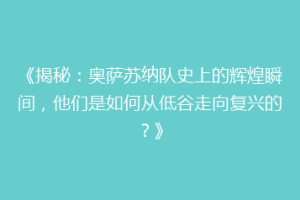 《揭秘：奥萨苏纳队史上的辉煌瞬间，他们是如何从低谷走向复兴的？》