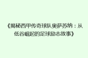 《揭秘西甲传奇球队奥萨苏纳：从低谷崛起的足球励志故事》