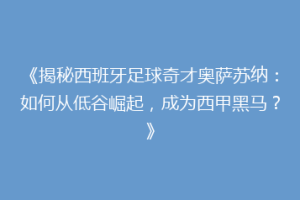 《揭秘西班牙足球奇才奥萨苏纳：如何从低谷崛起，成为西甲黑马？》