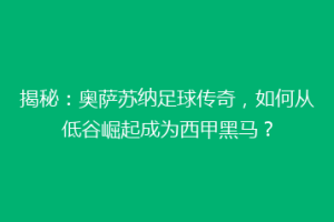 揭秘：奥萨苏纳足球传奇，如何从低谷崛起成为西甲黑马？