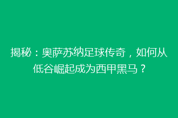 揭秘:奥萨苏纳足球传奇,如何从低谷崛起成为西甲黑马?