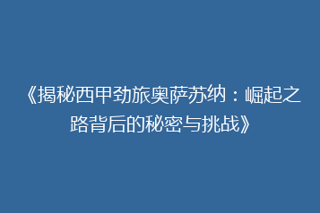《揭秘西甲劲旅奥萨苏纳:崛起之路背后的秘密与挑战》