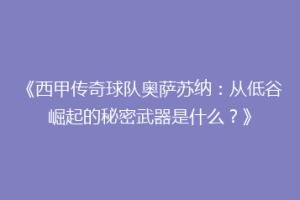 《西甲传奇球队奥萨苏纳：从低谷崛起的秘密武器是什么？》