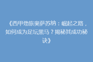 《西甲劲旅奥萨苏纳：崛起之路，如何成为足坛黑马？揭秘其成功秘诀》