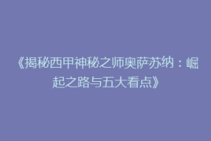 《揭秘西甲神秘之师奥萨苏纳：崛起之路与五大看点》