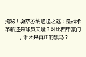 揭秘！奥萨苏纳崛起之谜：是战术革新还是球员天赋？对比西甲豪门，谁才是真正的黑马？