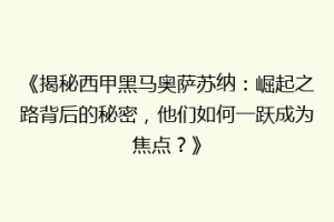 《揭秘西甲黑马奥萨苏纳：崛起之路背后的秘密，他们如何一跃成为焦点？》