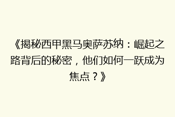 《揭秘西甲黑马奥萨苏纳：崛起之路背后的秘密，他们如何一跃成为焦点？》