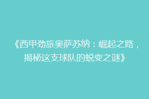 《西甲劲旅奥萨苏纳：崛起之路，揭秘这支球队的蜕变之谜》