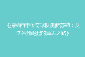 《揭秘西甲传奇球队奥萨苏纳：从低谷到崛起的励志之路》