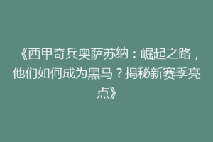 《西甲奇兵奥萨苏纳：崛起之路，他们如何成为黑马？揭秘新赛季亮点》