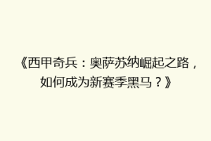 《西甲奇兵：奥萨苏纳崛起之路，如何成为新赛季黑马？》
